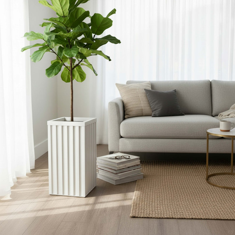 Square Grove Column Planter - Medium, White