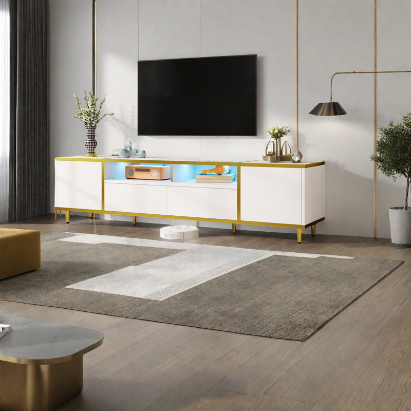Meuble télé spacieux et moderne avec rangement, conception en MDF et en métal, idéal pour le divertissement à domicile