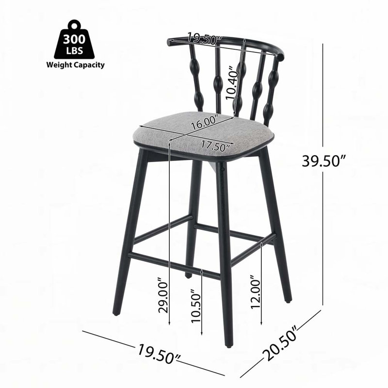 Wooden Barstool, Gray/Black