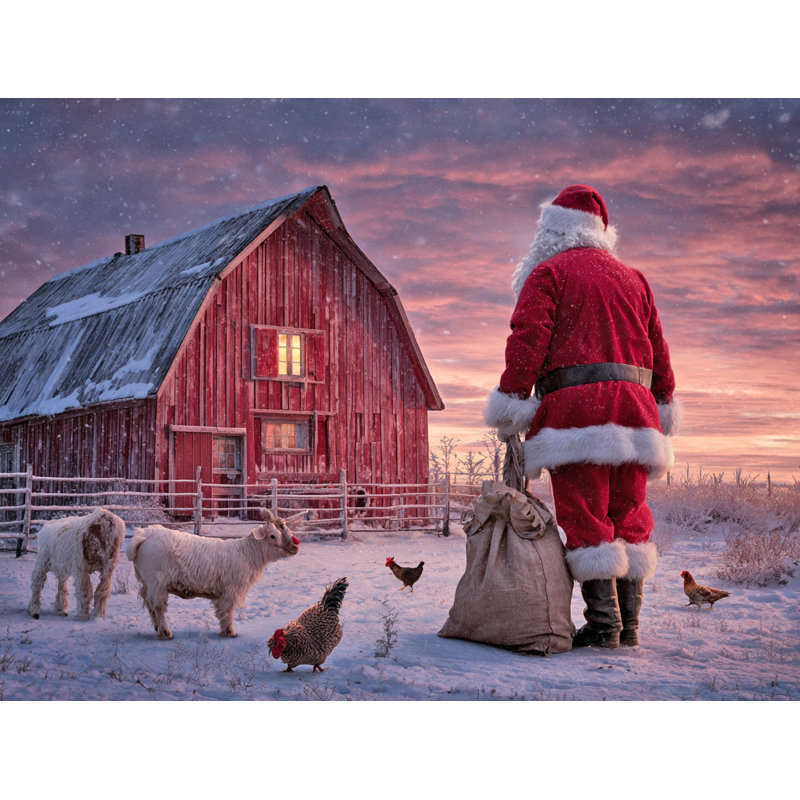 «Santa and Animals» par Barn, art mural sur toile tendue, H 36 po x l 48 po