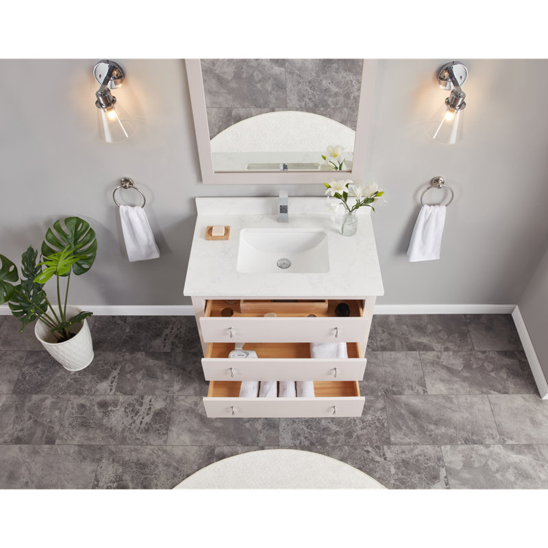 36" Cadet Finish Solid Wood Sink Vanity  With 1' Artificial Stone Top, Dreamy White