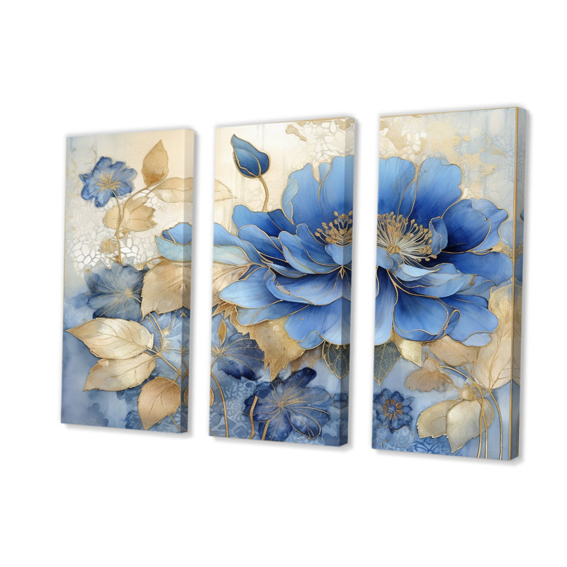«Blooming Blue & White Chrysanthemum Flower I - Flowers», art mural sur toile, H 40 po x l 60 po x P 1 po