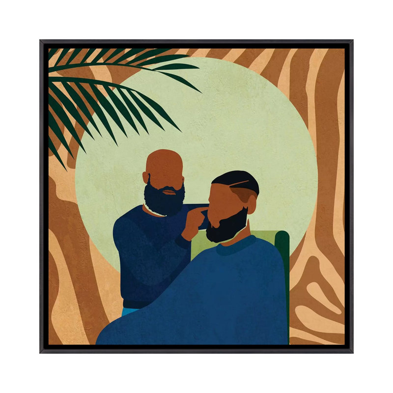 Barbershop No. 1 - impression d'art graphique, H 26 po x l 26 po x P 1,5 po, Toile avec cadre noir patiné, Aucun mat