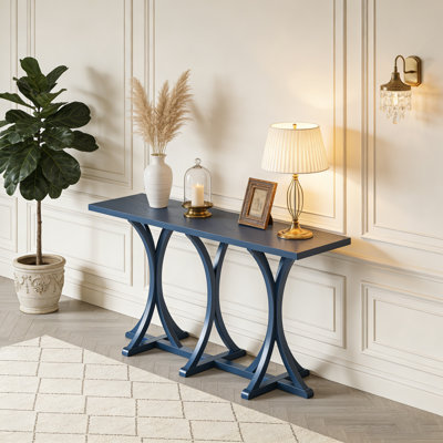 Wooden Console Table With Slender Curved Legs