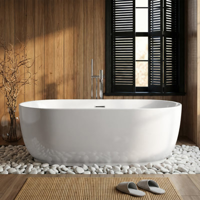 Baignoire de trempage autoportante en acrylique à finition double L 67 po x l 31,5 po, blanc brillant