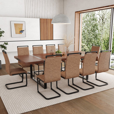 Ensemble de table de salle à manger en bois 87 po avec chaise rembourrée en cuir PU