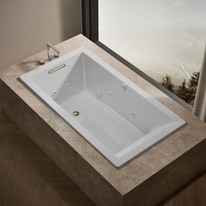 Baignoire à massage à bulles d'air rectangulaire 66 po x 36 po avec évier et drain réversible, Blanc