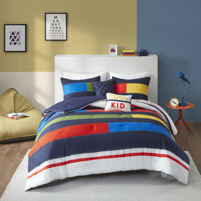 Morris Stripe Printed 100% Cotton 5-Piece Full/Queen Comforter Set