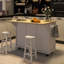 Chariot de cuisine en bois d'hévéa pour comptoir de 53,1 po avec 5 roulettes, armoire de rangement et 3 tiroirs-2094546908