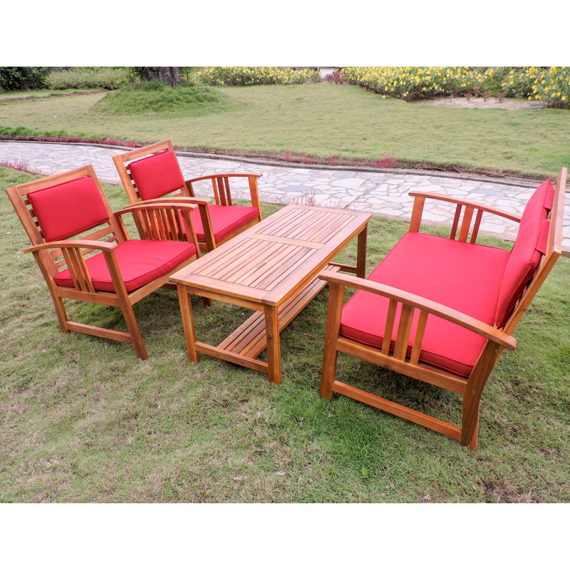 Ensemble de conversation avec canapé 4 pièces Manrique, Rouge rubis