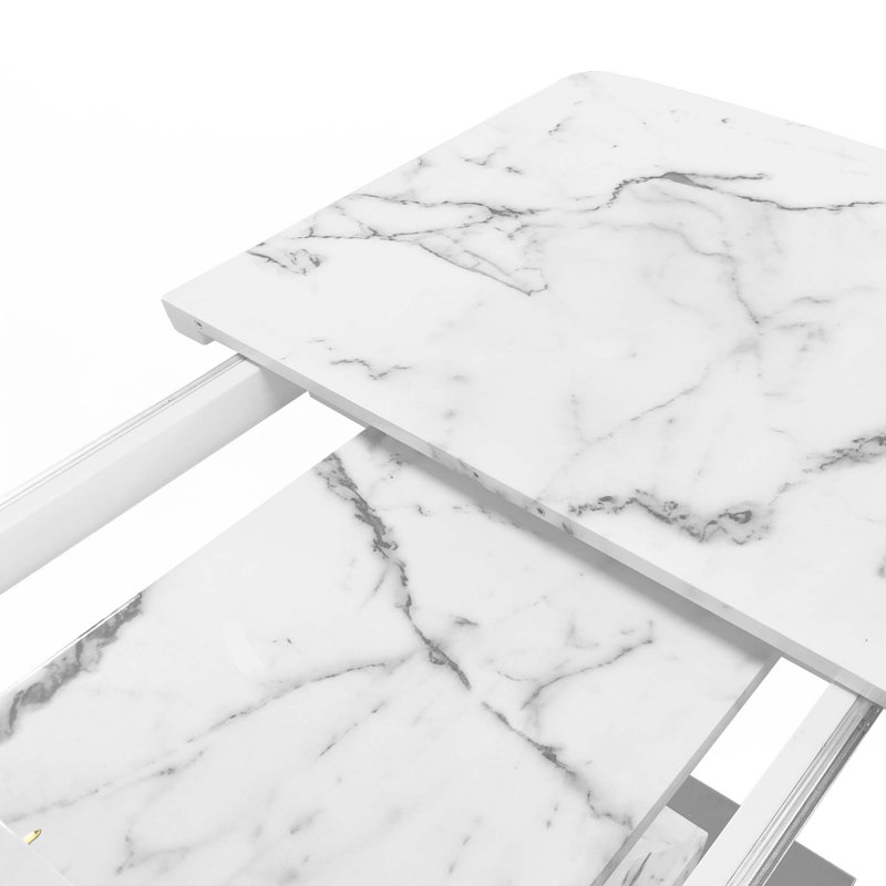 Table de salle à manger extensible carrée (table seulement), Marbre blanc, Marbre blanc