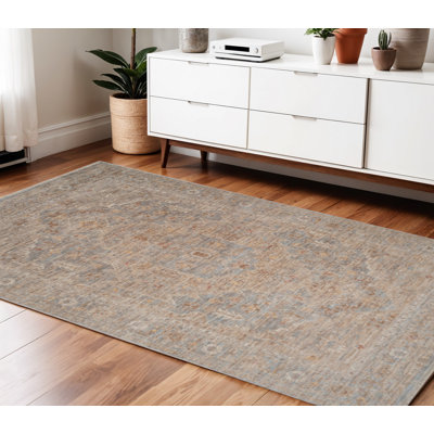 Tapis médaillon floral bleu et sable 4 pi x 6 pi avec frange