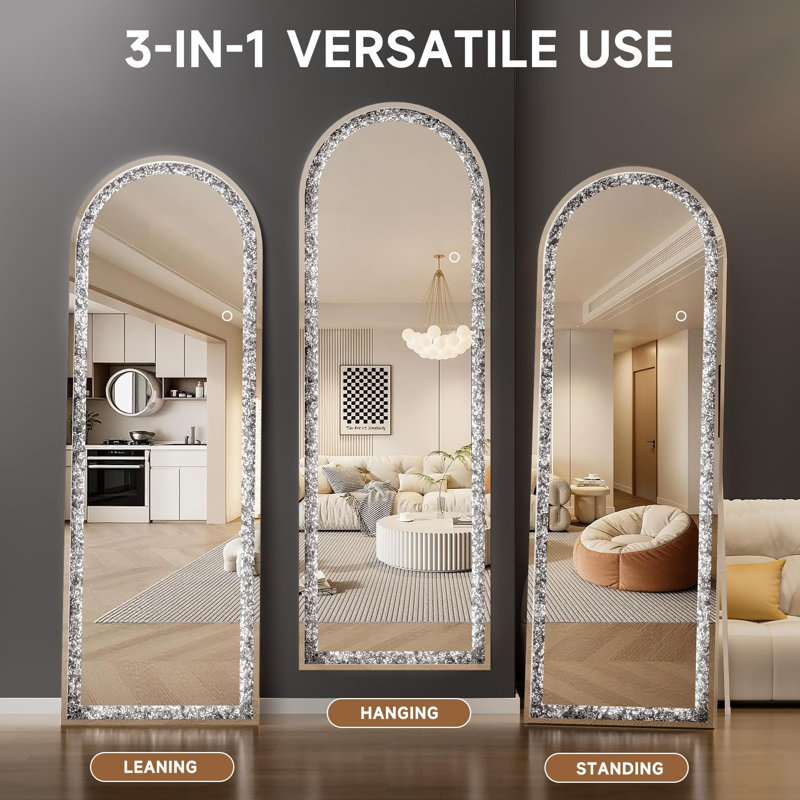 LED Crystal-Encrusted Full-Length Mirror, Wall Mounted or Leaning Floor Mirror, 3-Year Warranty, 63" x 22"