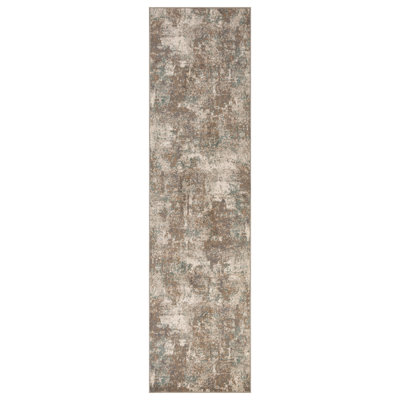 10' Brown Abstract Power Loom Runner Rug