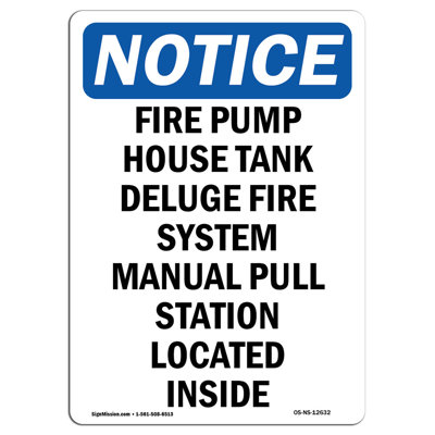 Fire Pump House Tank Deluge Fire Sign