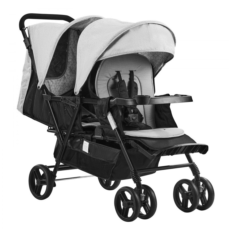 Poussette double pliable légère, Noir / gris clair