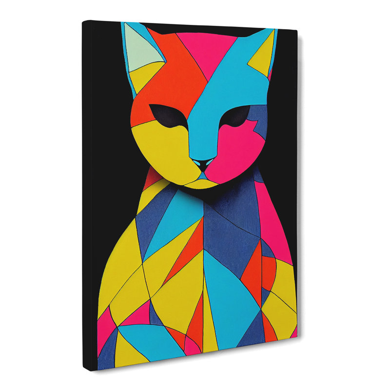 Cat Block Colour - Wrapped Canvas, 60cm H x 40cm W x 3cm D
