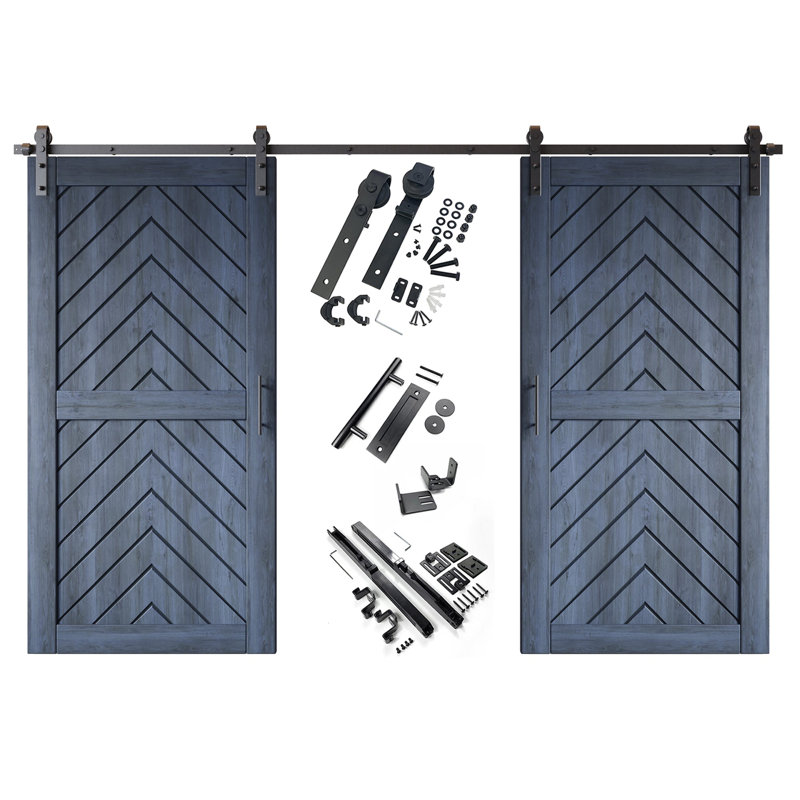 Homacer Marine 32 po. X 80 po. Ensemble de quincaillerie à deux arêtes de poisson 4-en-1 fini et non assemblé avec trousse de quincaillerie d'installation sans dérivation, rail de 11 pi, utilisation intérieure seulement