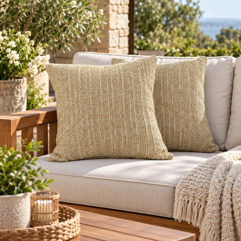 Coussin décoratif bohème en fausse paille tressée pour l'intérieur et l'extérieur (lot de 2)
