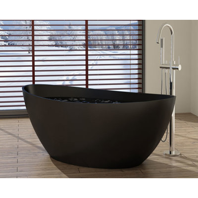 Badeloft 70.8" x 35.4" Freestanding Soaking Stone Resin Bathtub with Overflow and Drain BW-03-XL-MBLK in Matte Black