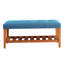 Banc Charla vintage américain de 101,6 cm (40 po) en tissu – Assise capitonnée bleue, pieds fuselés en bois massif, tablette inférieure ouverte, pouf de rangement multifonctionnel pouvant servir de repose-pieds dans l'entrée ou de repose-pieds dans la chambre.