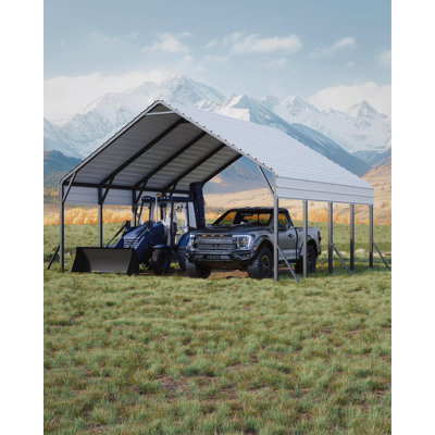 20x20 FT Heavy Duty Metal Carport - All-Weather Steel Roof Shelter with Reinforced Frame - 140° Pitch Canopy for Cars, Pickups, Boats, Tractors - Triple Rust-Resistant Coating