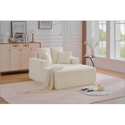 Oversized Chaise Longue Chair Indoor, Modern Upholstered Corduroy Deep Seat Sofa Bed With Throw Pillows And Armrests, Sleeper Sofa Couch For Living Room, Bedroom Apartment
