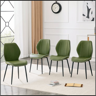 Chaises de salle à manger en polyuréthane rétro vert olive avec coussin confortable et pieds réglables pour de multiples réglages