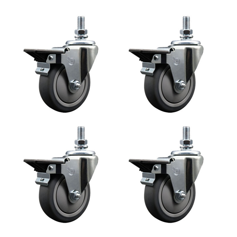 Rubber Wheel Swivel 12mm Threaded Stem Caster Set SCC