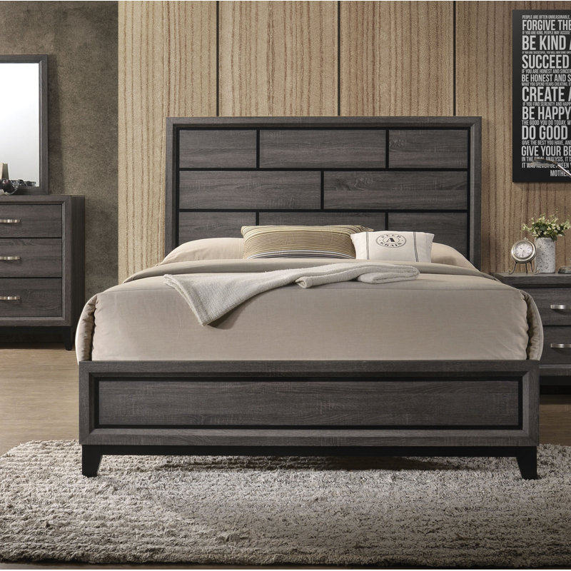 Doron Wooden Standard Bed in Weathered Grey, Queen