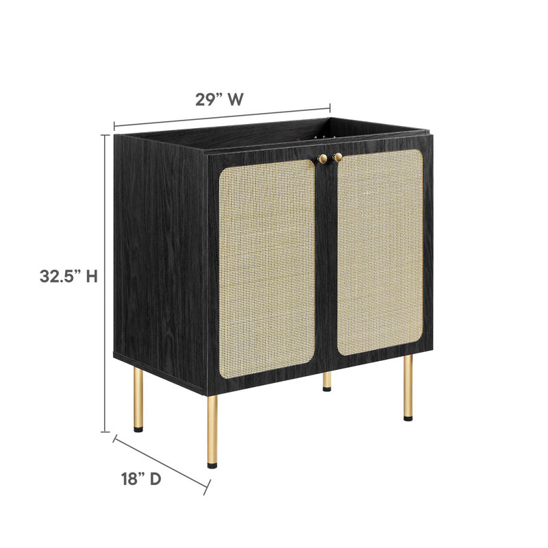 Chaucer Black Wood and Rattan 30" Bathroom Vanity Cabinet