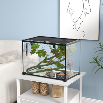 Reptile With Decoration Objects, 14 Gallon, Secure Cage, Ventilated Lid, For Lizards, Frogs, Snakes, Spiders, 20" X 12" 14", Black Terrarium, Gallon Skull-shaped Resin Hiding House Spiders