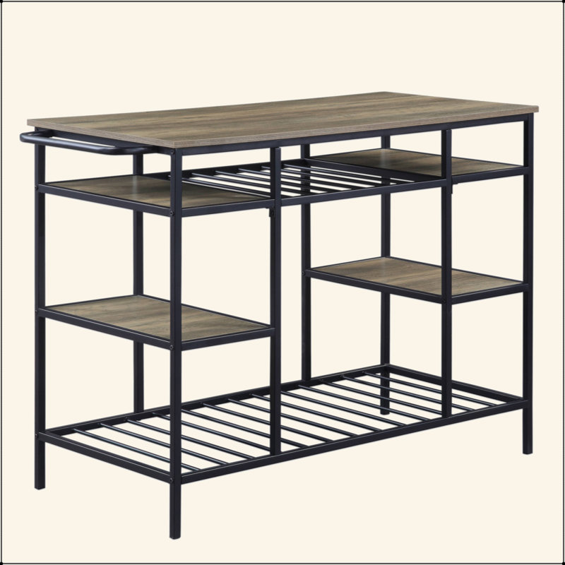 Rustic Oak & Black Finish Kitchen Island