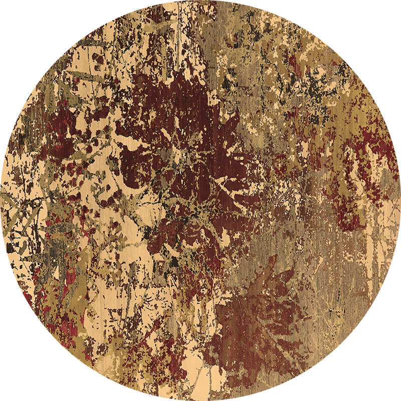 Tapis en laine / polyester abstrait tissé à la machine en brun / rouge / beige, Rond 3 pi