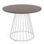 Table de salle à manger ronde contemporaine avec base en métal blanc abstrait et plateau en bois massif brun riche, 4 places, 37,75 pouces