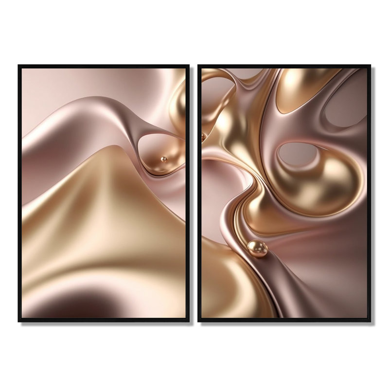 Subtile sophistication en rose exquis et doré - art mural moderne rose, Black, 36" H x 48" W, Impression encadrée flottante