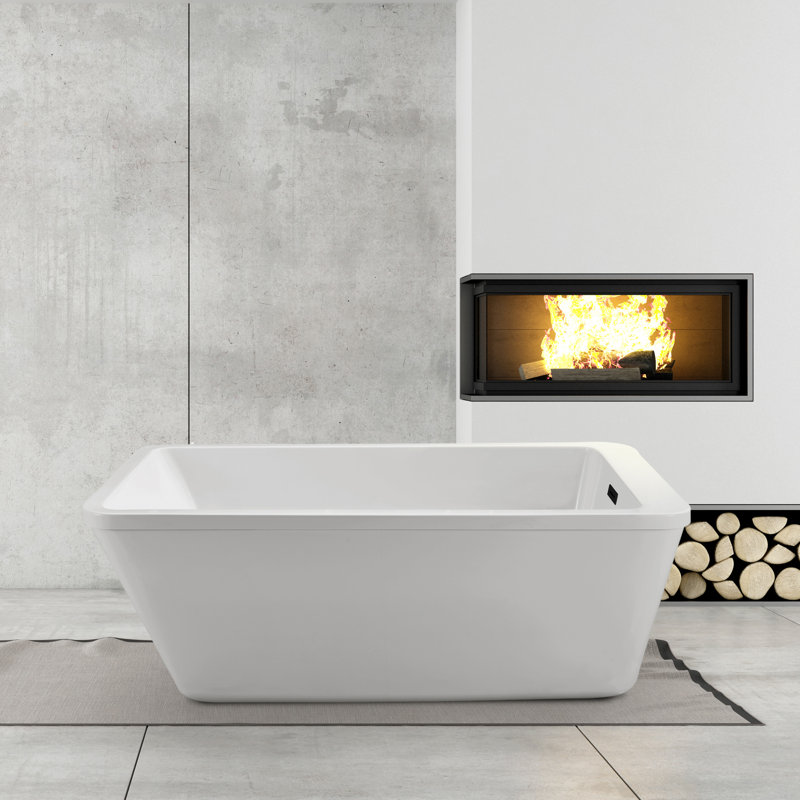 Baignoire de trempage autoportante en acrylique 60 "avec bonde et plateau en bambou Streamline, Bronze brossé