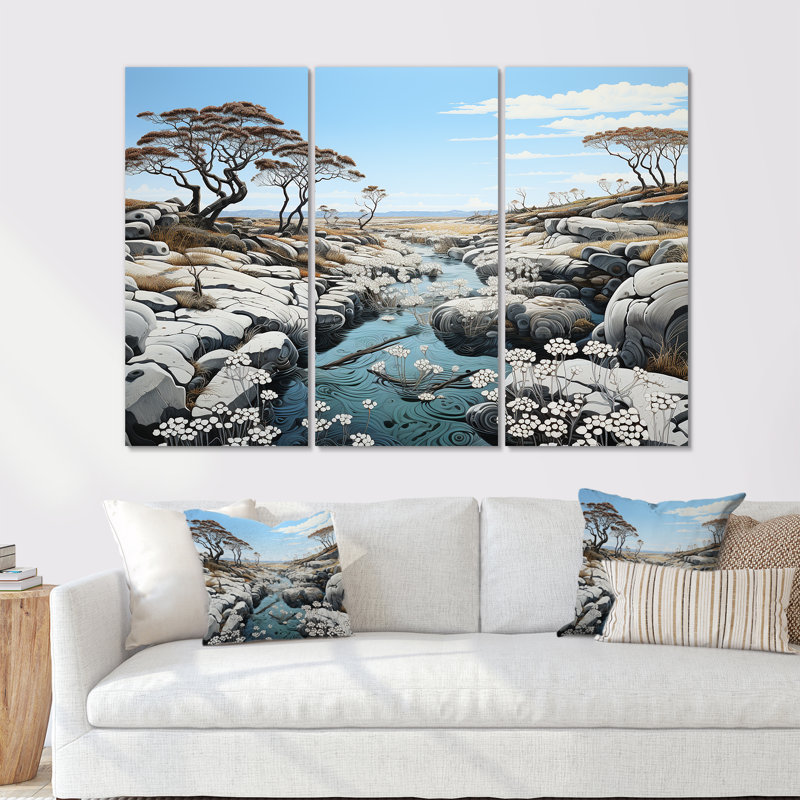 Ensemble de salon d'art mural Wild River Landscape - Coastal Coral Under Water, Toile tendue, H 28 po x l 36 po x P 1 po