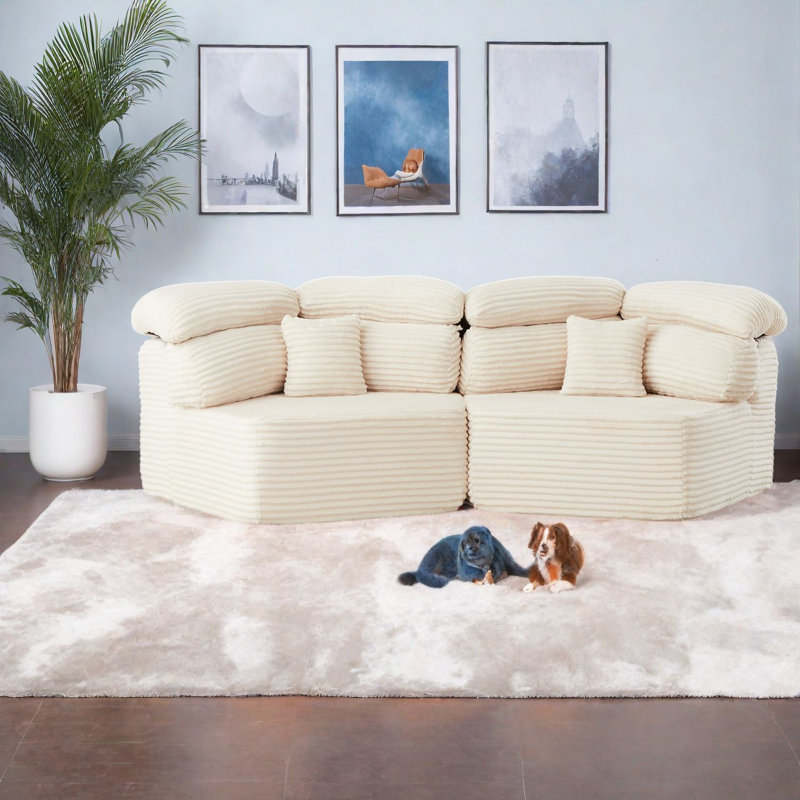 Chaise d'appoint moderne en velours côtelé beige de 53 pouces pour la maison