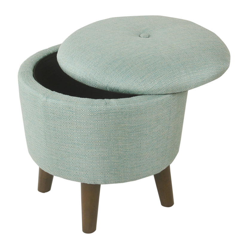 Repose-pieds de rangement rond 18 po Danni-Marie, Bleu turquoise tissé