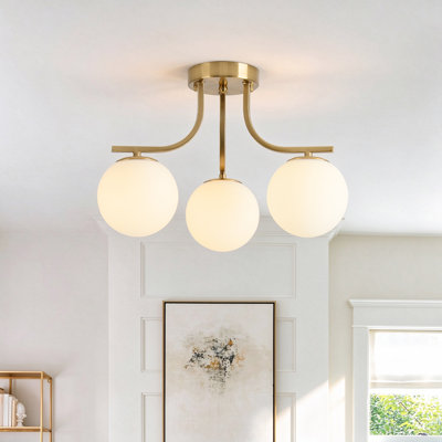 Plafonnier semi-encastré 3/4 lumières en verre moderne avec abat-jour opale blanc laiteux givré