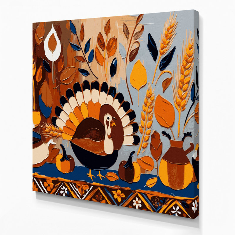 Art mural sur toile brun de l'Action de grâce de style scandinave brun, H 32 po x l 32 po