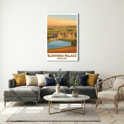 Blenheim Palace, England - Romantic Travel Poster Of Grand English Palace And Parkland. Giclee Print On Wrapped Canvas. Wall Art, Home Decor - Castles & Palaces, England - Wrapped Canvas Print