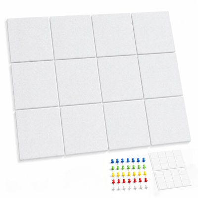 Large Wall Cork Bulletin Board, 12-Piece Felt Tile Tack Board with Pushpins, Ideal for Home and Office Decor & Organization