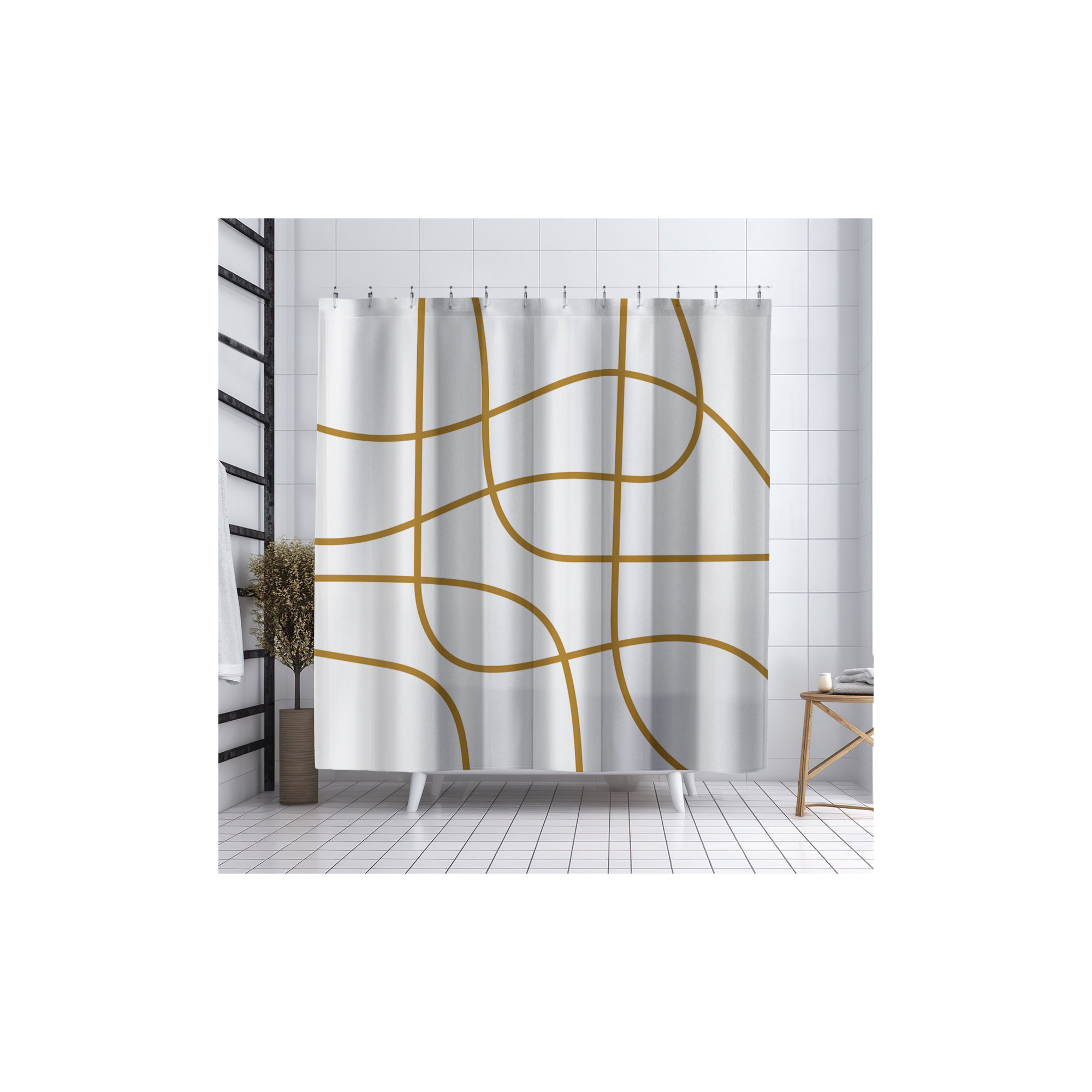 Coco Polyester Shower Curtain, Mustard