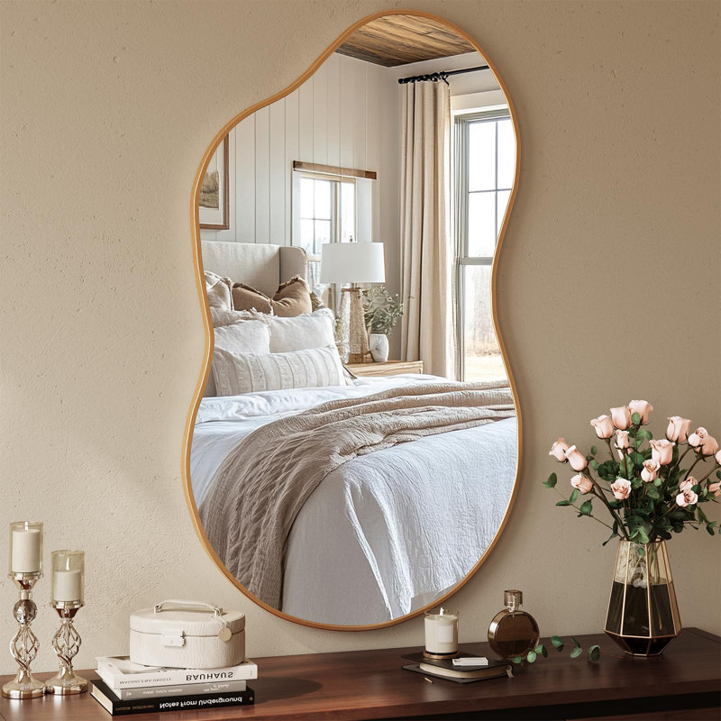 Aluminum Free Form Mirror, Gold, 116cm H x 66cm W
