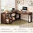 L Shaped Desk With Lift Top, Power Outlets, 3 Fluted Design Drawers, Storage Shelves,CPU Stand-376444487