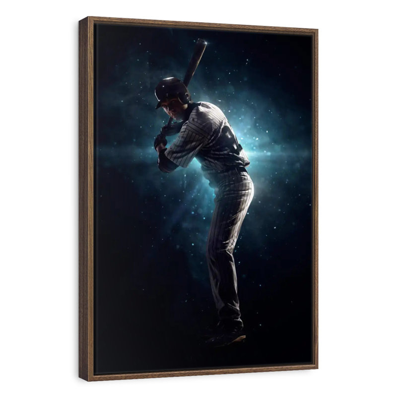 Joueur de baseball professionnel, 17 po x 25 po, Cadre flottant noyer