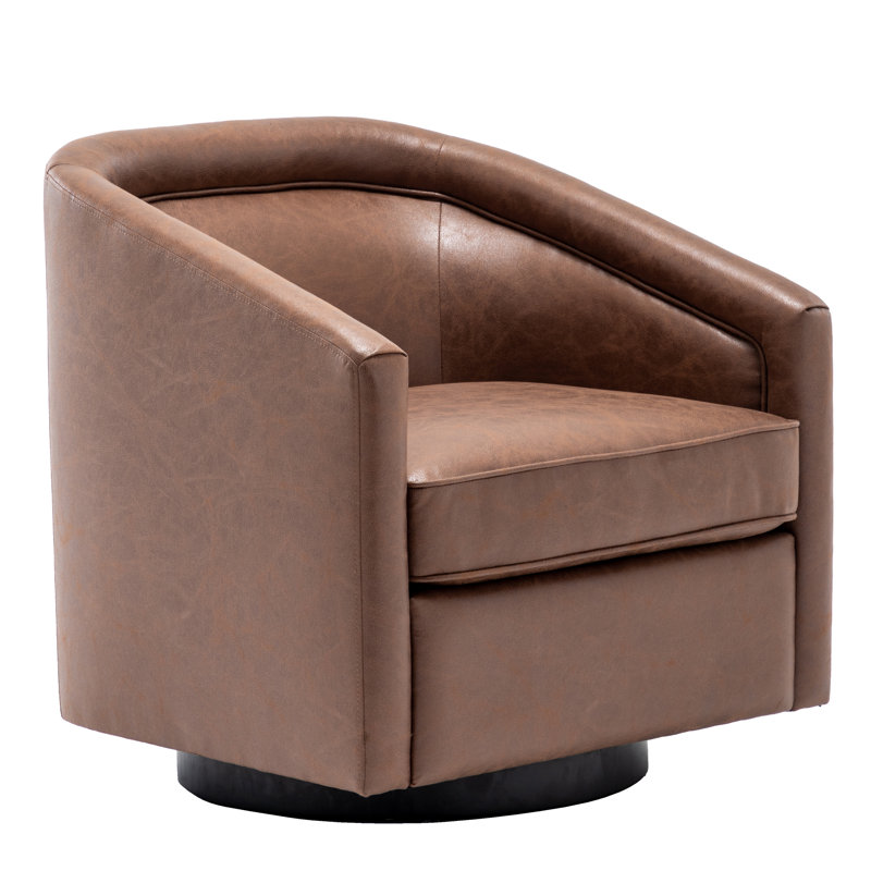 Kiersten Faux Leather Swivel Barrel Chair, Walnut Faux Leather