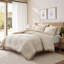 Ensemble de couette 3 pièces Solace Leaf Beige en mélange de coton, motif jacquard botanique, taille King/Cal King-134155066